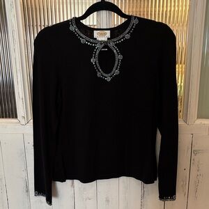 Talbots Elegant Black Long Sleeve Top with Embellishments